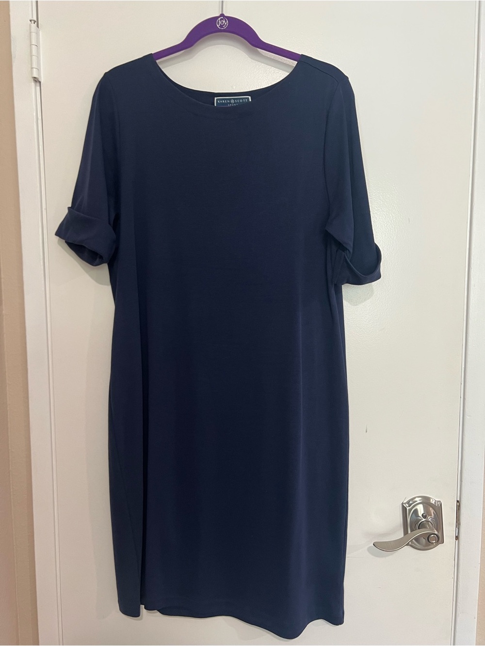 Karen Scott Navy Cotton Shift Dress - Short Sleeve